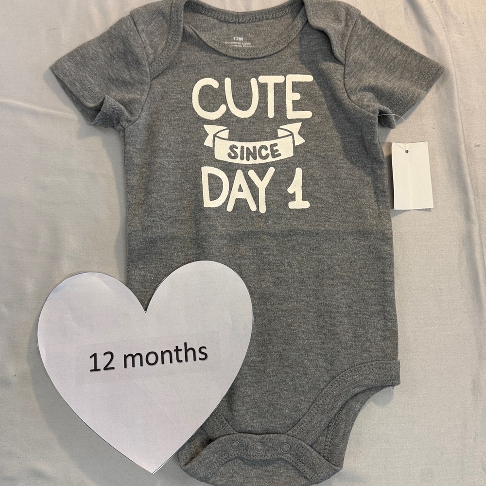 Gray Bodysuit with Cute Since Day 1 Print